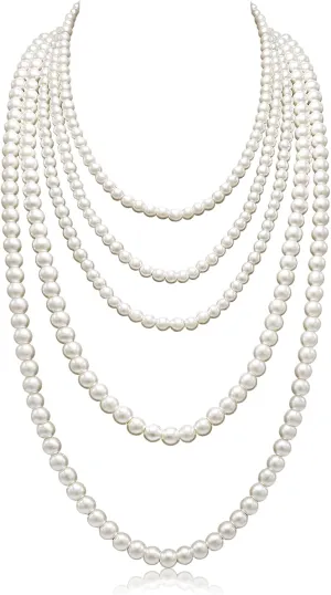 Long Pearl Necklaces for Women Cream White Faux Pearl Strand Layered Necklace Costume Jewelry