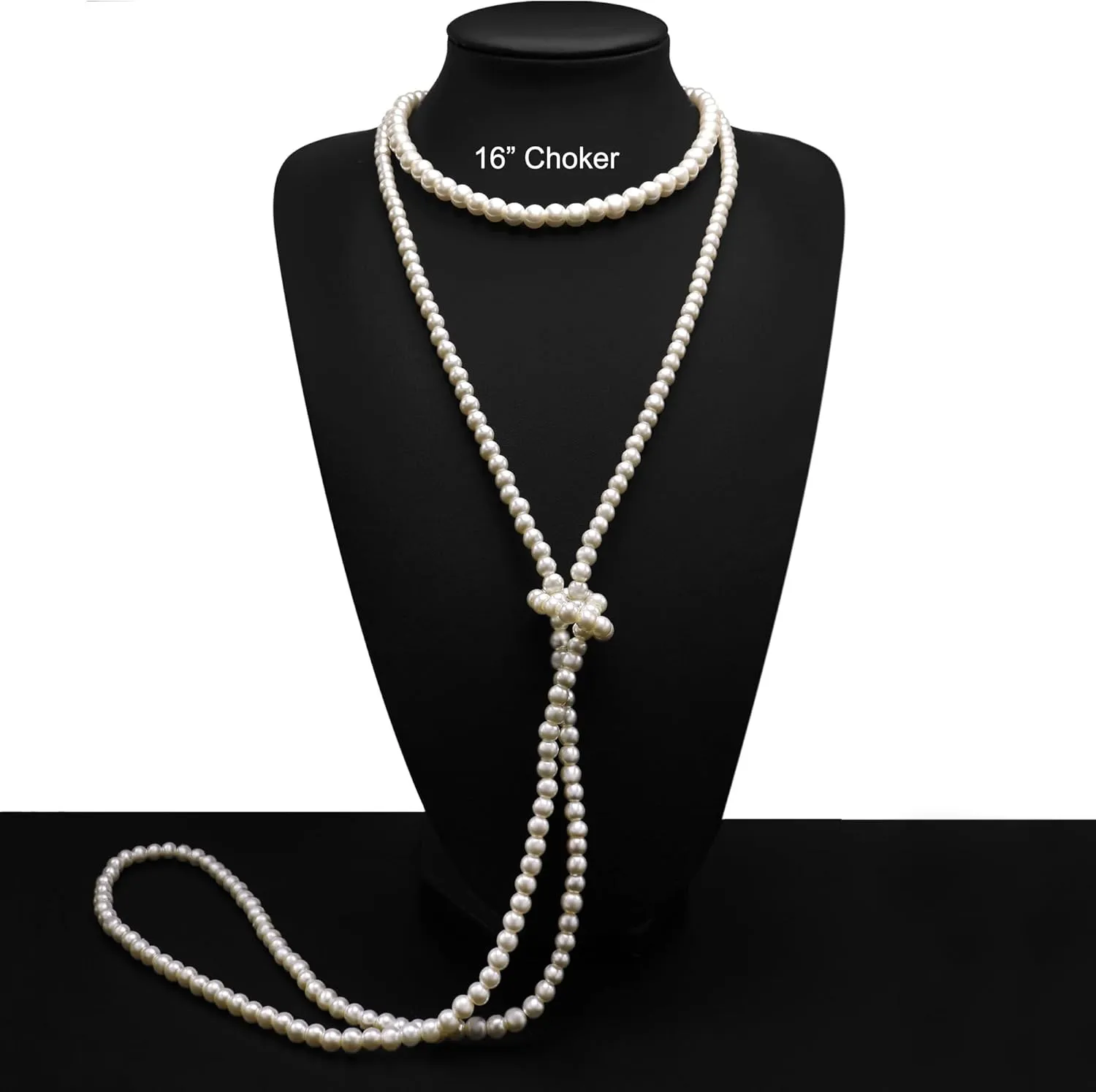 Long Pearl Necklaces for Women Cream White Faux Pearl Strand Layered Necklace Costume Jewelry