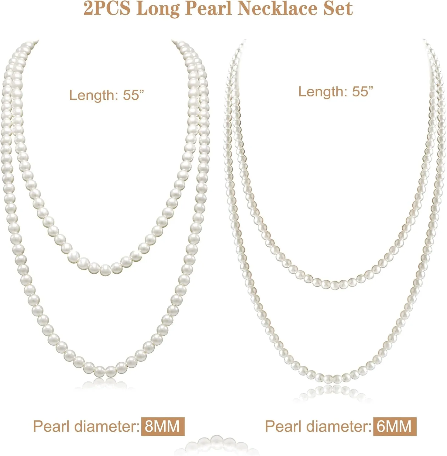 Long Pearl Necklaces for Women Cream White Faux Pearl Strand Layered Necklace Costume Jewelry