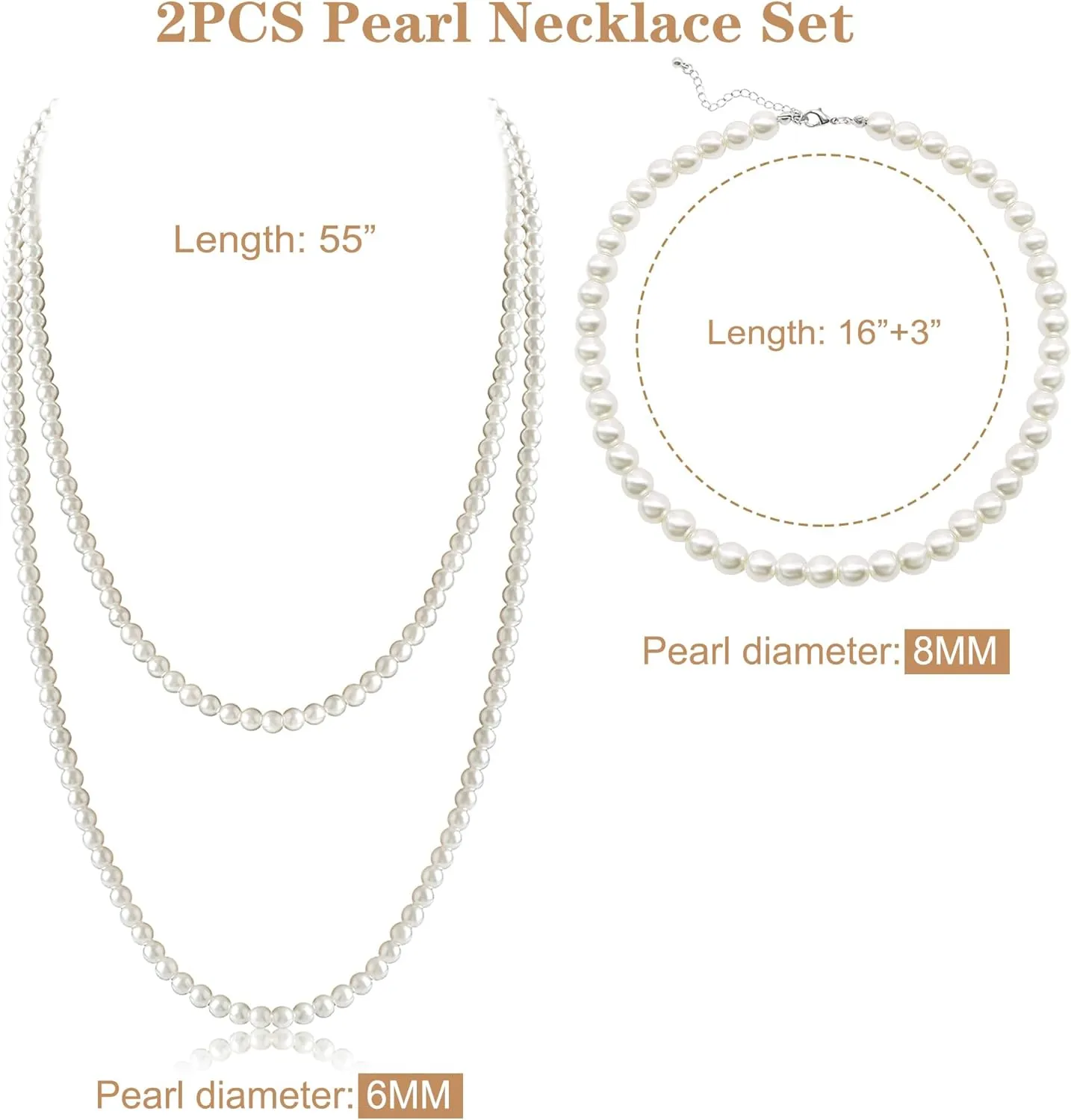 Long Pearl Necklaces for Women Cream White Faux Pearl Strand Layered Necklace Costume Jewelry