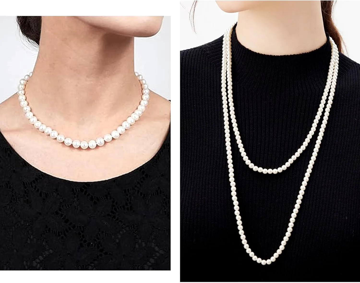 Long Pearl Necklaces for Women Cream White Faux Pearl Strand Layered Necklace Costume Jewelry