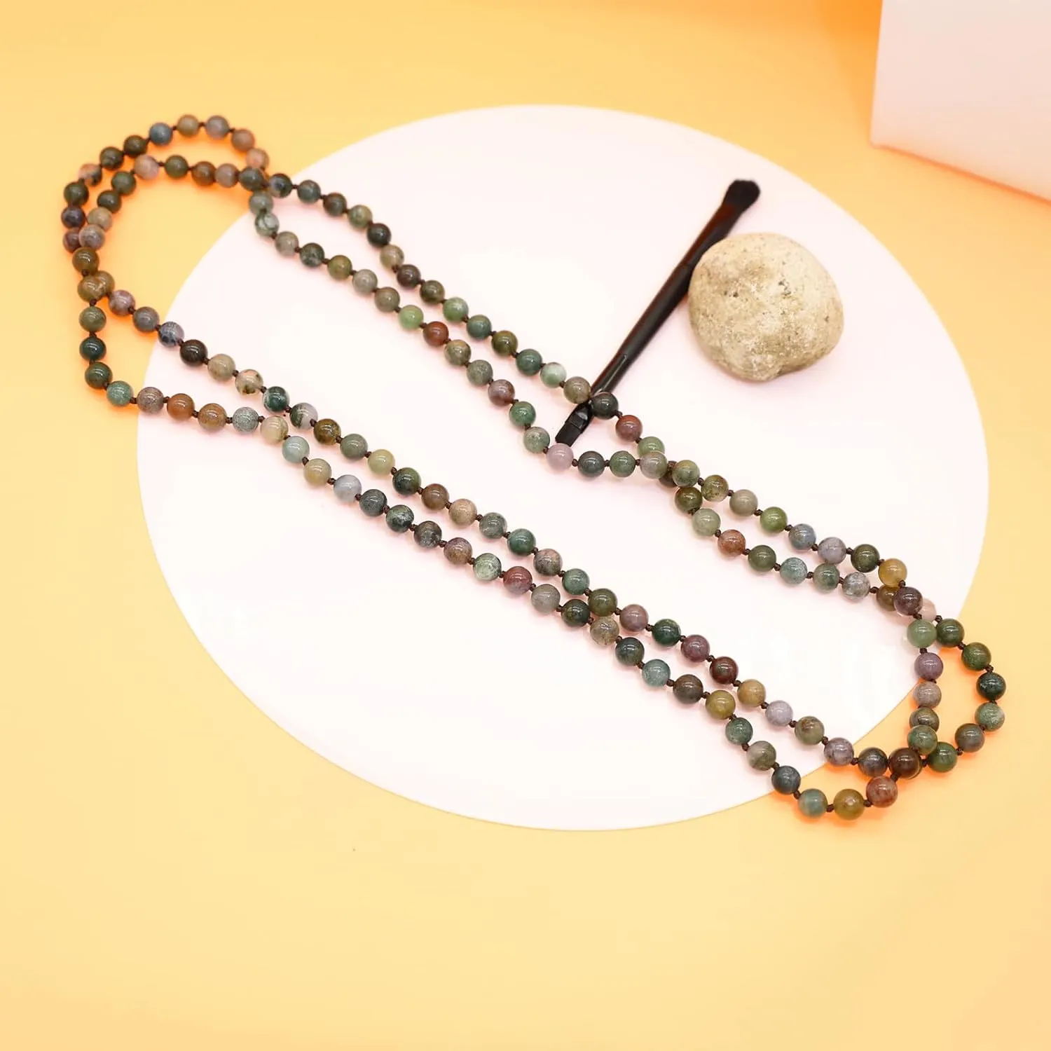 Long Pearl Strand Necklace 8mm/60''Handmade Knotted Stone Beaded Wrap Necklace 1920s Costume Pearl Necklace for Women