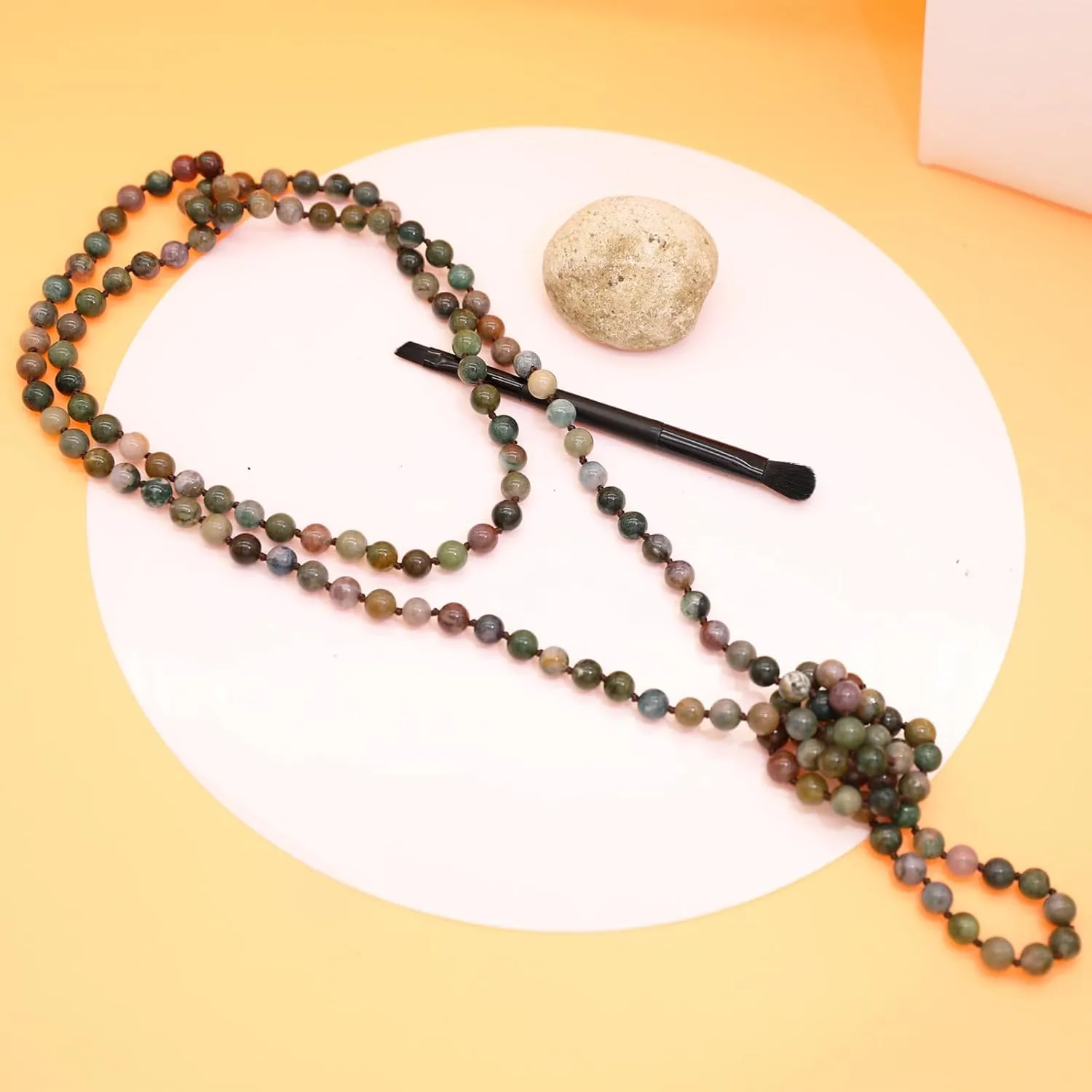 Long Pearl Strand Necklace 8mm/60''Handmade Knotted Stone Beaded Wrap Necklace 1920s Costume Pearl Necklace for Women
