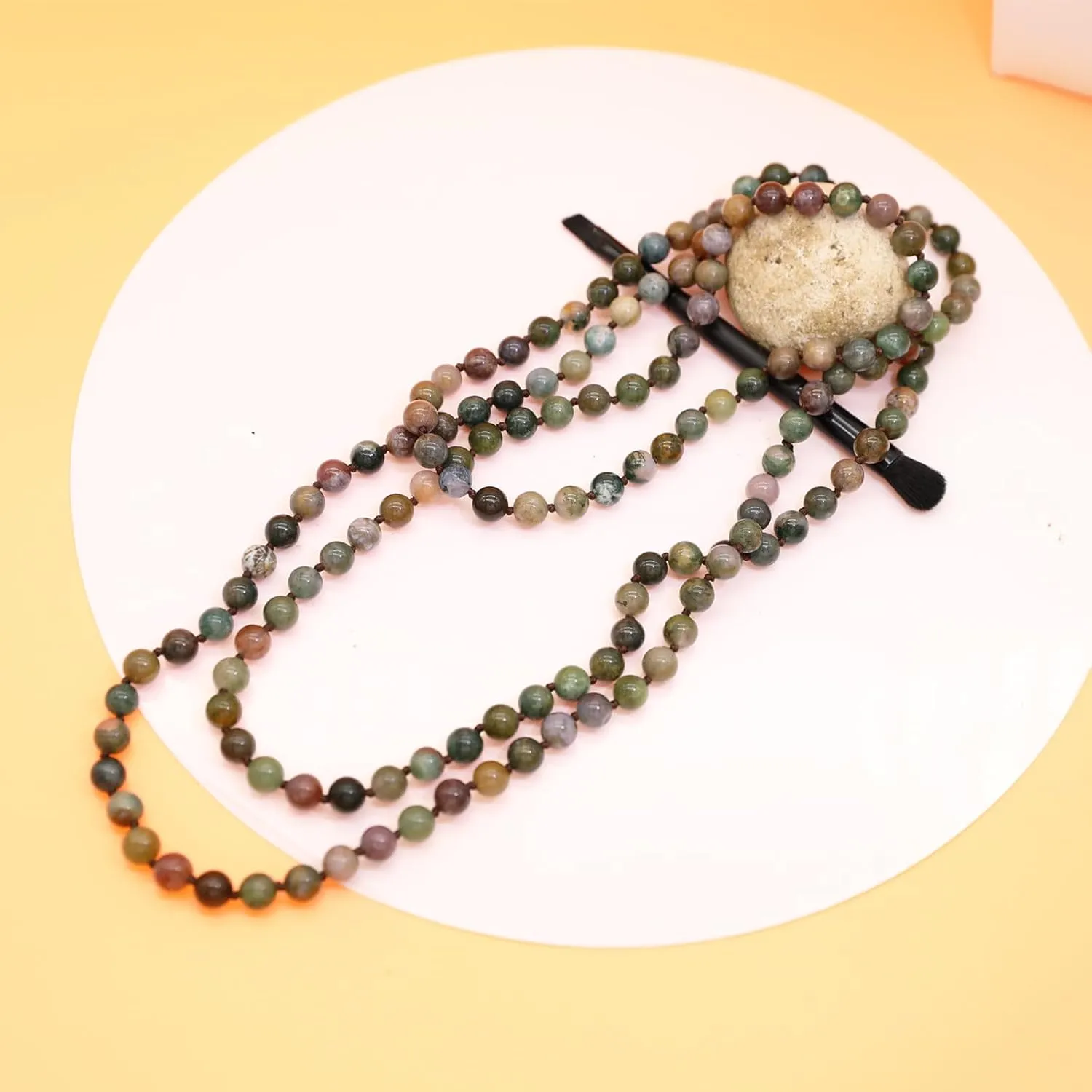 Long Pearl Strand Necklace 8mm/60''Handmade Knotted Stone Beaded Wrap Necklace 1920s Costume Pearl Necklace for Women
