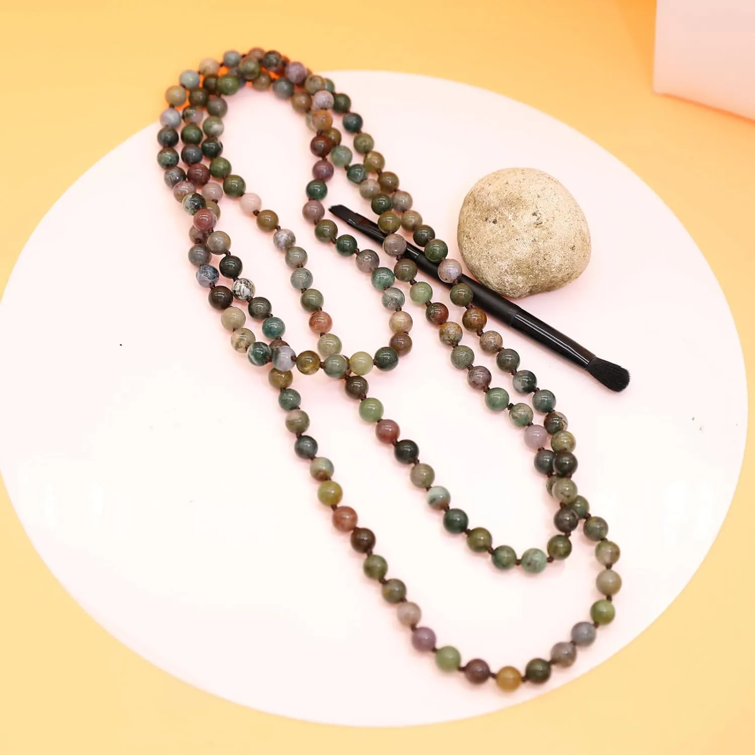 Long Pearl Strand Necklace 8mm/60''Handmade Knotted Stone Beaded Wrap Necklace 1920s Costume Pearl Necklace for Women