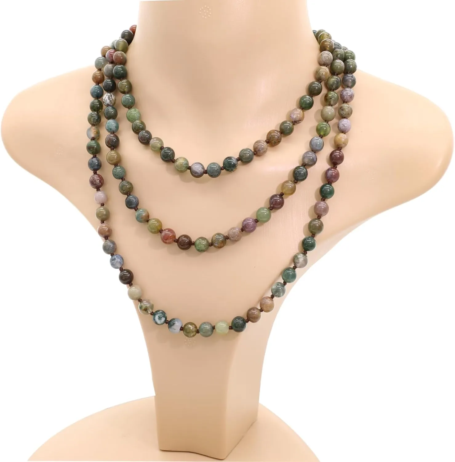 Long Pearl Strand Necklace 8mm/60''Handmade Knotted Stone Beaded Wrap Necklace 1920s Costume Pearl Necklace for Women