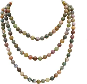 Long Pearl Strand Necklace 8mm/60''Handmade Knotted Stone Beaded Wrap Necklace 1920s Costume Pearl Necklace for Women