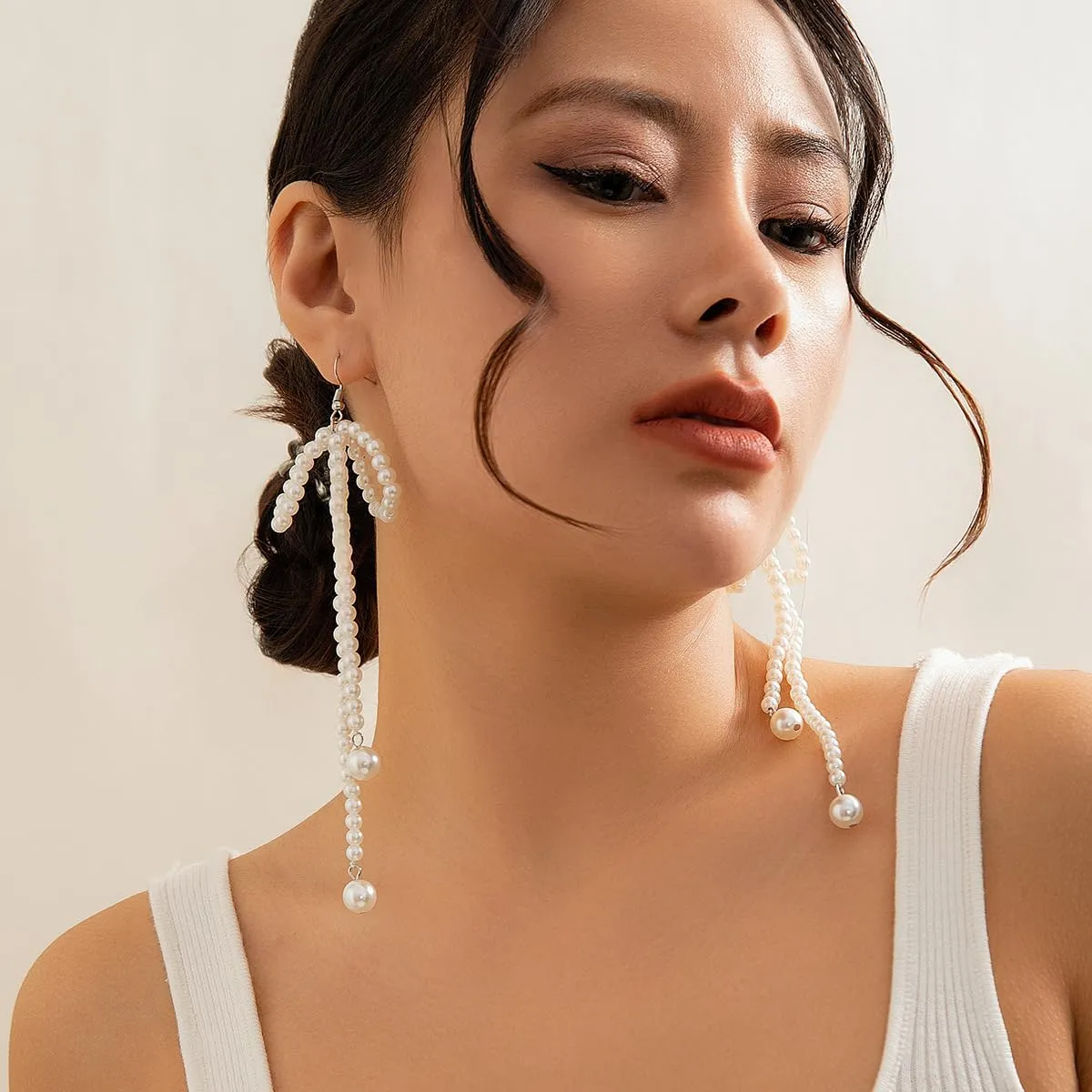 Long Pearl Zircon Tassel Dangle Earrings for Women,Glitter Rhinestone Crystal Multichain Tassel Drop Earring Vintage Prom Party Jewelry Gifts