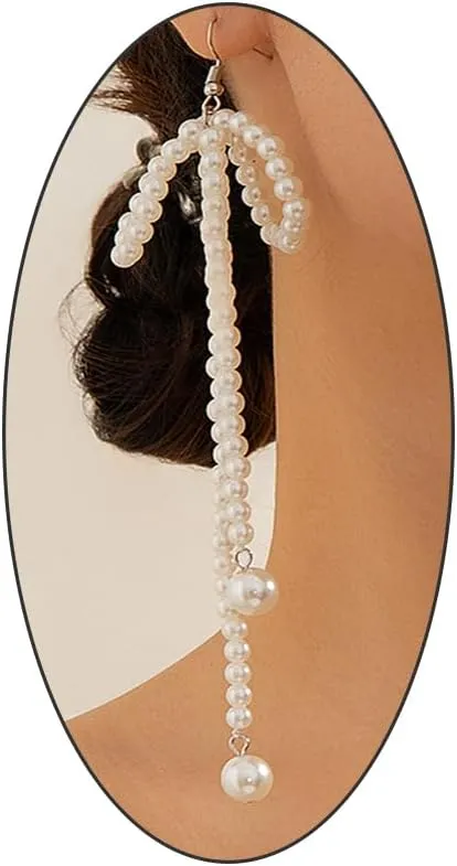 Long Pearl Zircon Tassel Dangle Earrings for Women,Glitter Rhinestone Crystal Multichain Tassel Drop Earring Vintage Prom Party Jewelry Gifts