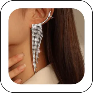 Long Rhinestone Tassel Earring Bohemian Sparkling Crystal Drop Dangle Earring Tassel Chandelier Earrings for Women