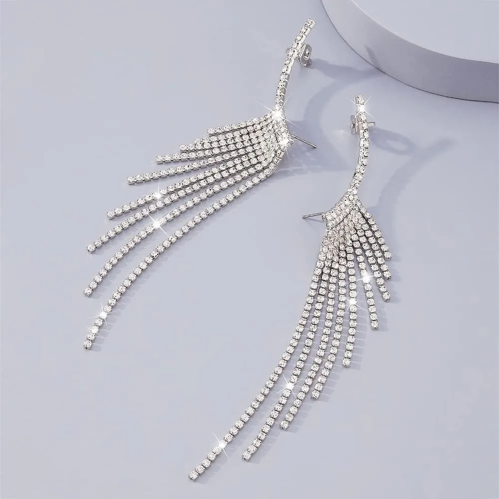 Long Rhinestone Tassel Earring Bohemian Sparkling Crystal Drop Dangle Earring Tassel Chandelier Earrings for Women