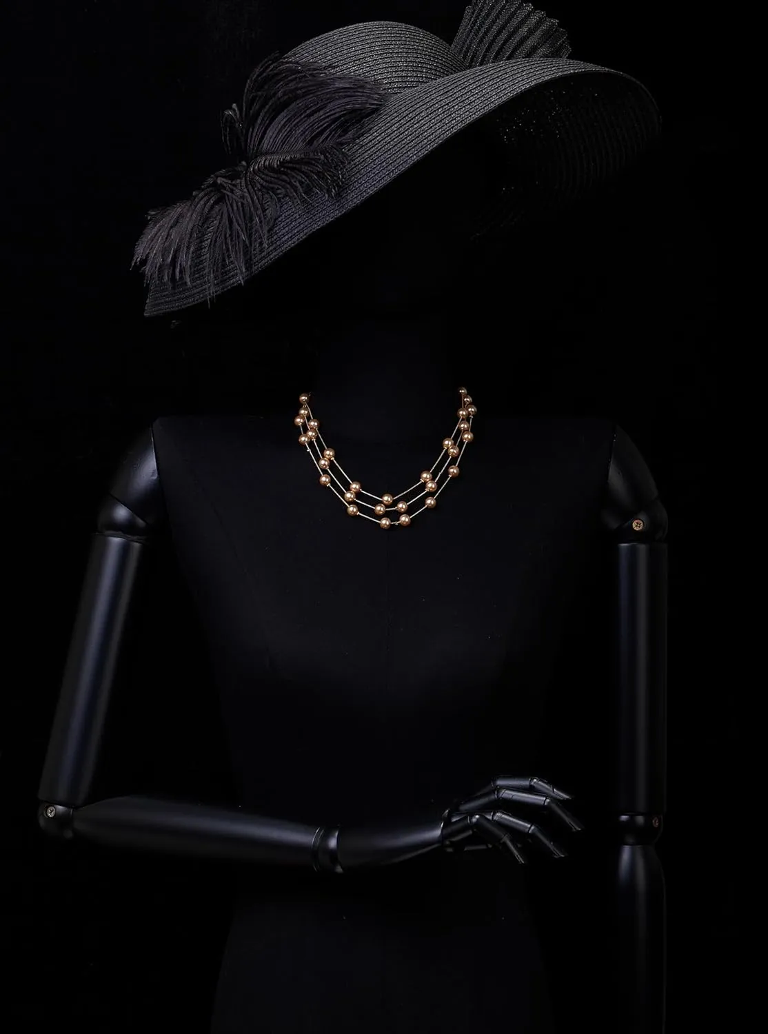 Long Statement Necklace, White Faux Pearl Layered Necklace, Three-Strand Chains with Beads, Elegant Dress