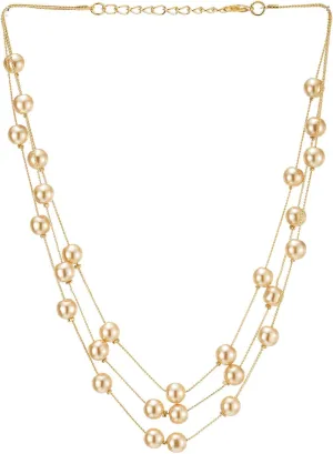 Long Statement Necklace, White Faux Pearl Layered Necklace, Three-Strand Chains with Beads, Elegant Dress