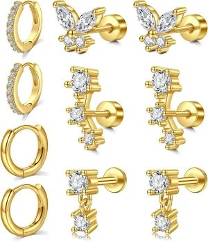Longita Cartilage Earring Flat Back Cartilage Earrings for Women Silver Gold Helix Piercing Jewelry Tragus Earrings Threadless Flatback Screw Back Earrings 16g 20g Cartilage Hoop Earring
