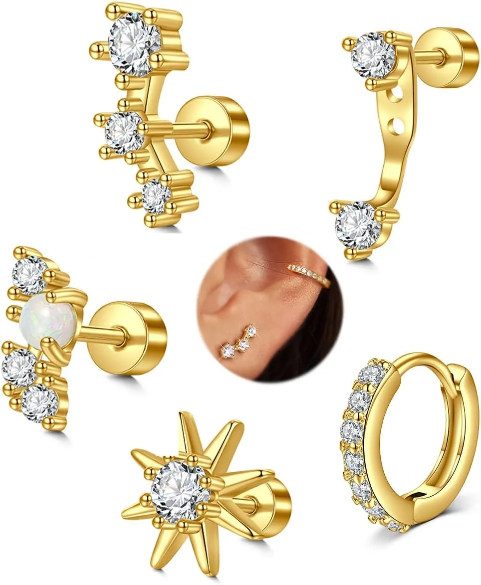 Longita Cartilage Earring Flat Back Cartilage Earrings for Women Silver Gold Helix Piercing Jewelry Tragus Earrings Threadless Flatback Screw Back Earrings 16g 20g Cartilage Hoop Earring