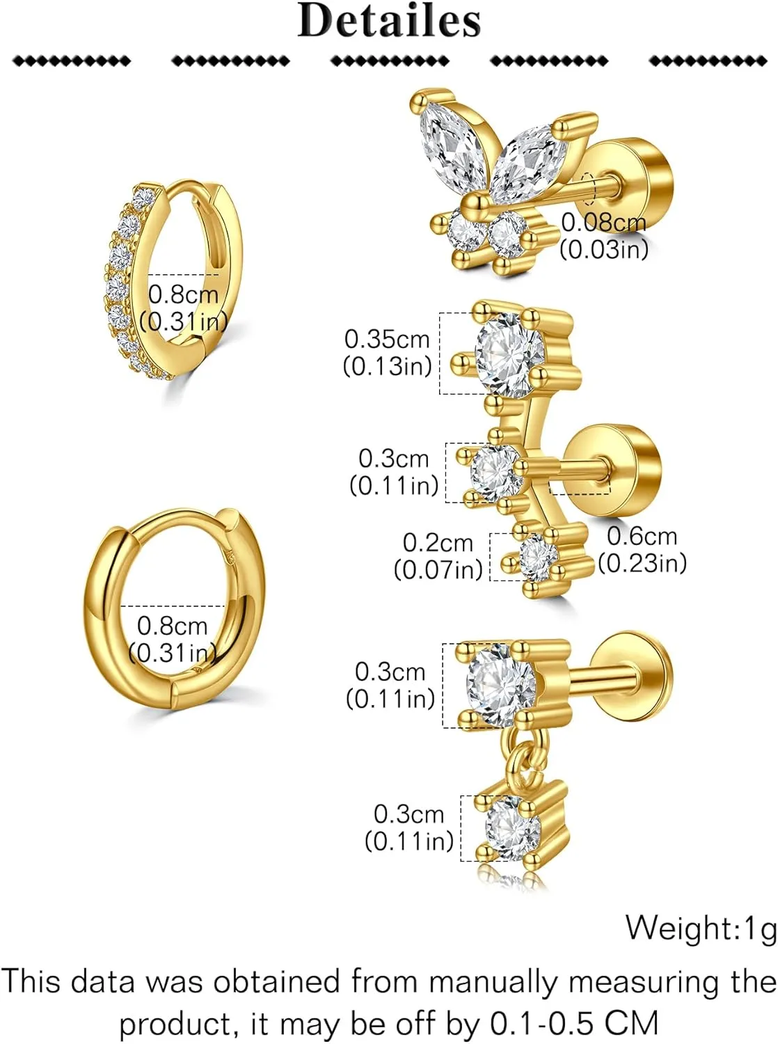 Longita Cartilage Earring Flat Back Cartilage Earrings for Women Silver Gold Helix Piercing Jewelry Tragus Earrings Threadless Flatback Screw Back Earrings 16g 20g Cartilage Hoop Earring