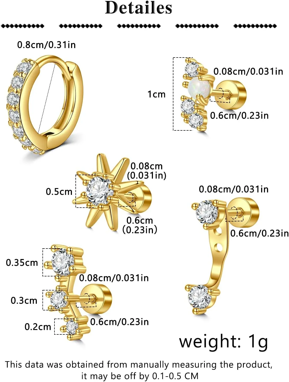 Longita Cartilage Earring Flat Back Cartilage Earrings for Women Silver Gold Helix Piercing Jewelry Tragus Earrings Threadless Flatback Screw Back Earrings 16g 20g Cartilage Hoop Earring