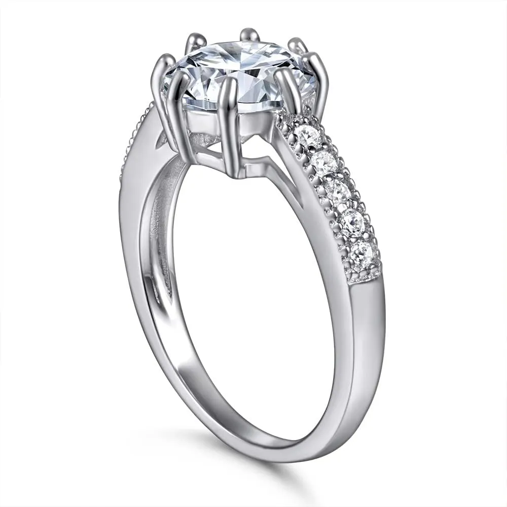 LOVECORE 2CT 925 Sterling SilverRound Cut Cubic Zirconia Classic Faux Diamond Dainty Promise Wedding Ring Engagement Ring for Women for Couples for Her Size 5-9