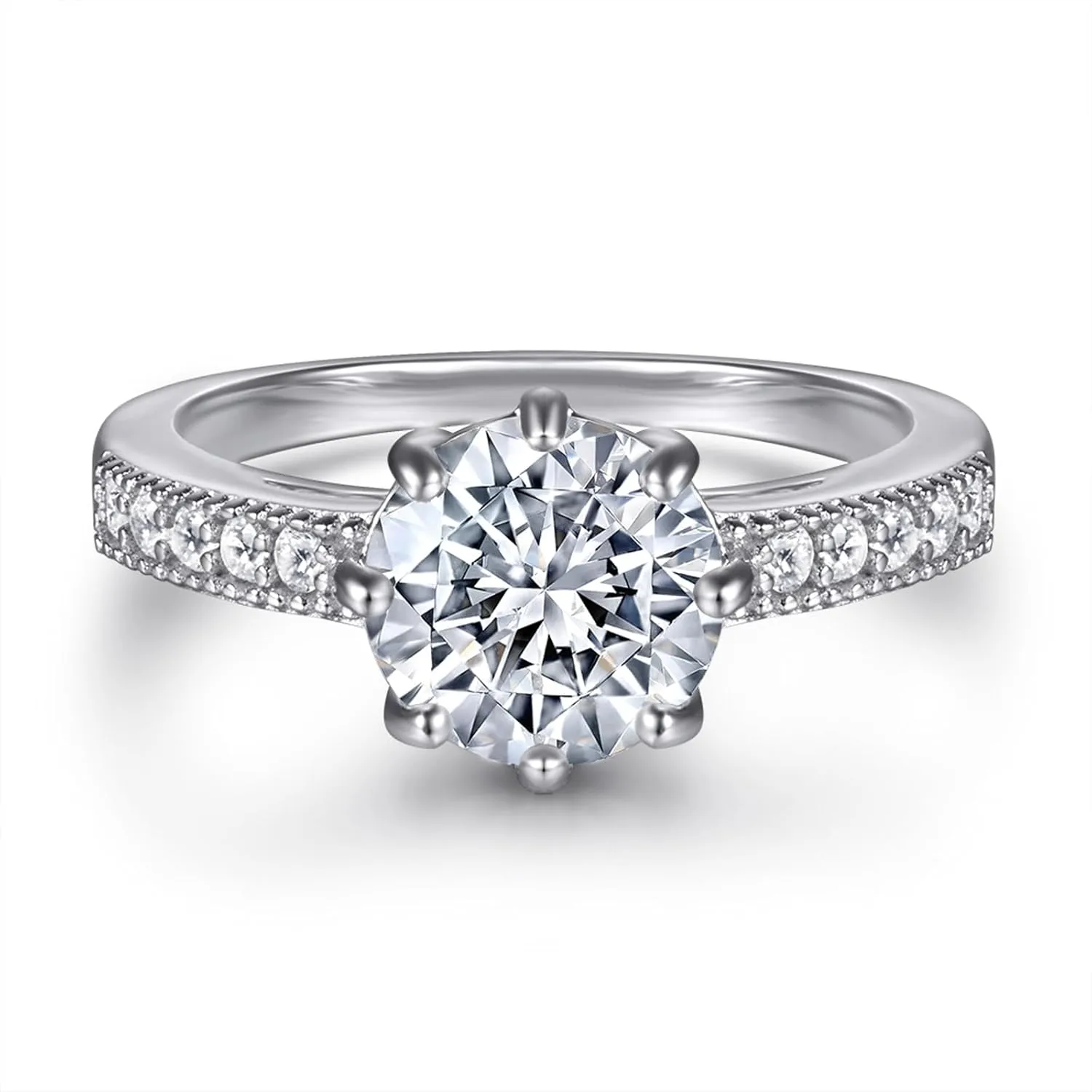 LOVECORE 2CT 925 Sterling SilverRound Cut Cubic Zirconia Classic Faux Diamond Dainty Promise Wedding Ring Engagement Ring for Women for Couples for Her Size 5-9