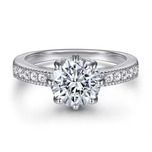 LOVECORE 2CT 925 Sterling SilverRound Cut Cubic Zirconia Classic Faux Diamond Dainty Promise Wedding Ring Engagement Ring for Women for Couples for Her Size 5-9