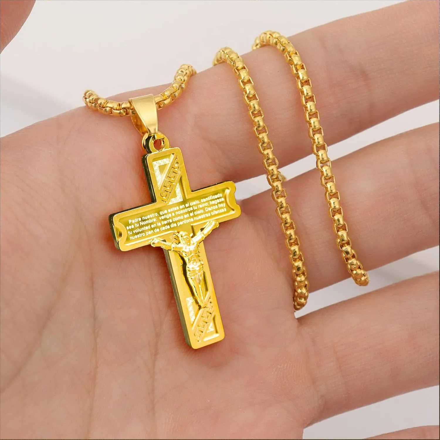 LOVOMEY Elegant Diamond Cross Necklace Set - Dainty 18K Gold Pendant With AAAA Cubic Zirconia, 2 Chains and 1 Pair of Cross Earrings
