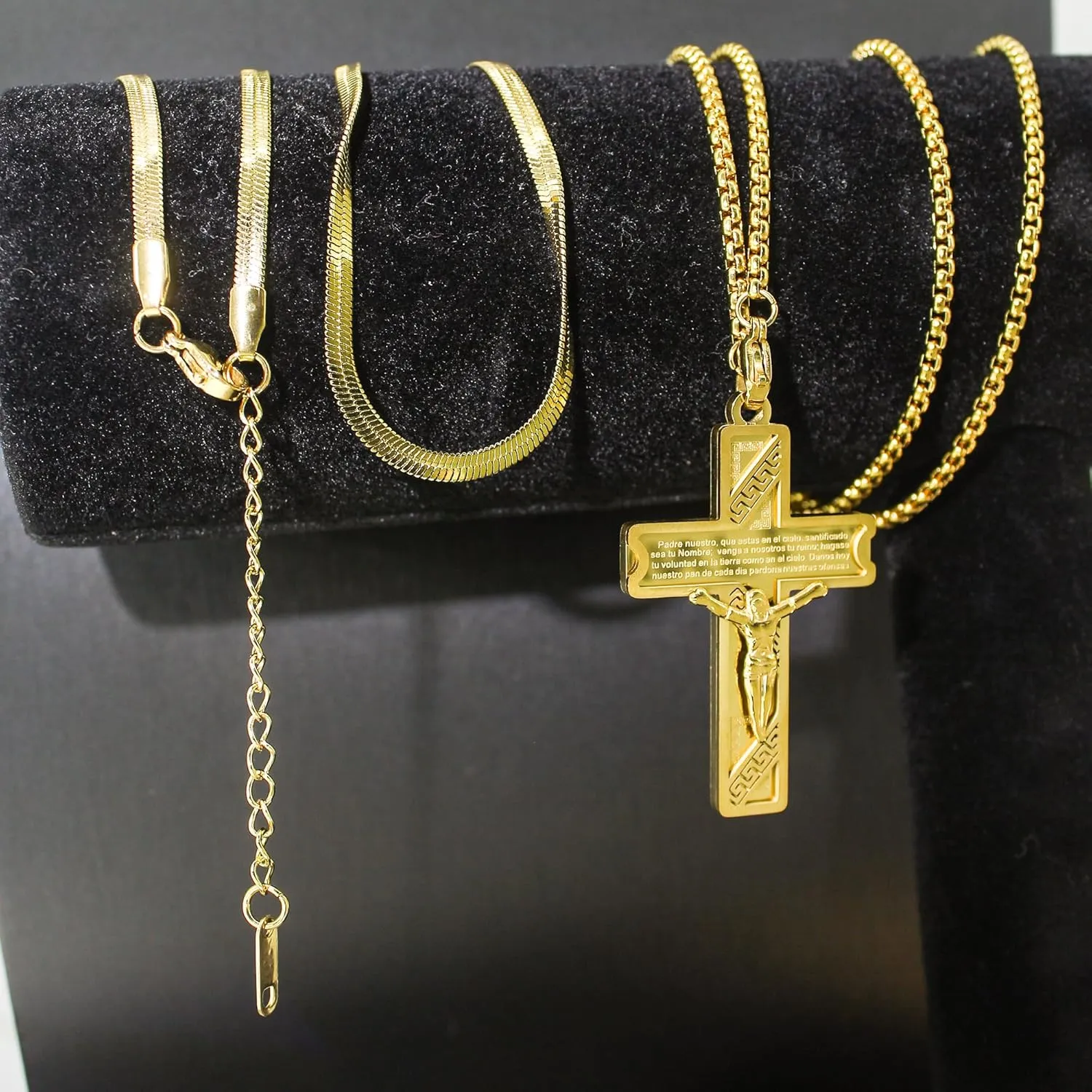 LOVOMEY Elegant Diamond Cross Necklace Set - Dainty 18K Gold Pendant With AAAA Cubic Zirconia, 2 Chains and 1 Pair of Cross Earrings
