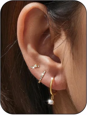 LOYALLOOK Small Gold Earrings for Women Trendy 14k Gold Plated Huggie Hoop Earrings Hypoallergenic Cartilage Earring Sets for Multiple Piercing Dainty Gold Stud Earrings for Women
