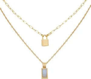 Lucky Brand Two Layered Gold Plated Necklace for women with Agate Blue Stone