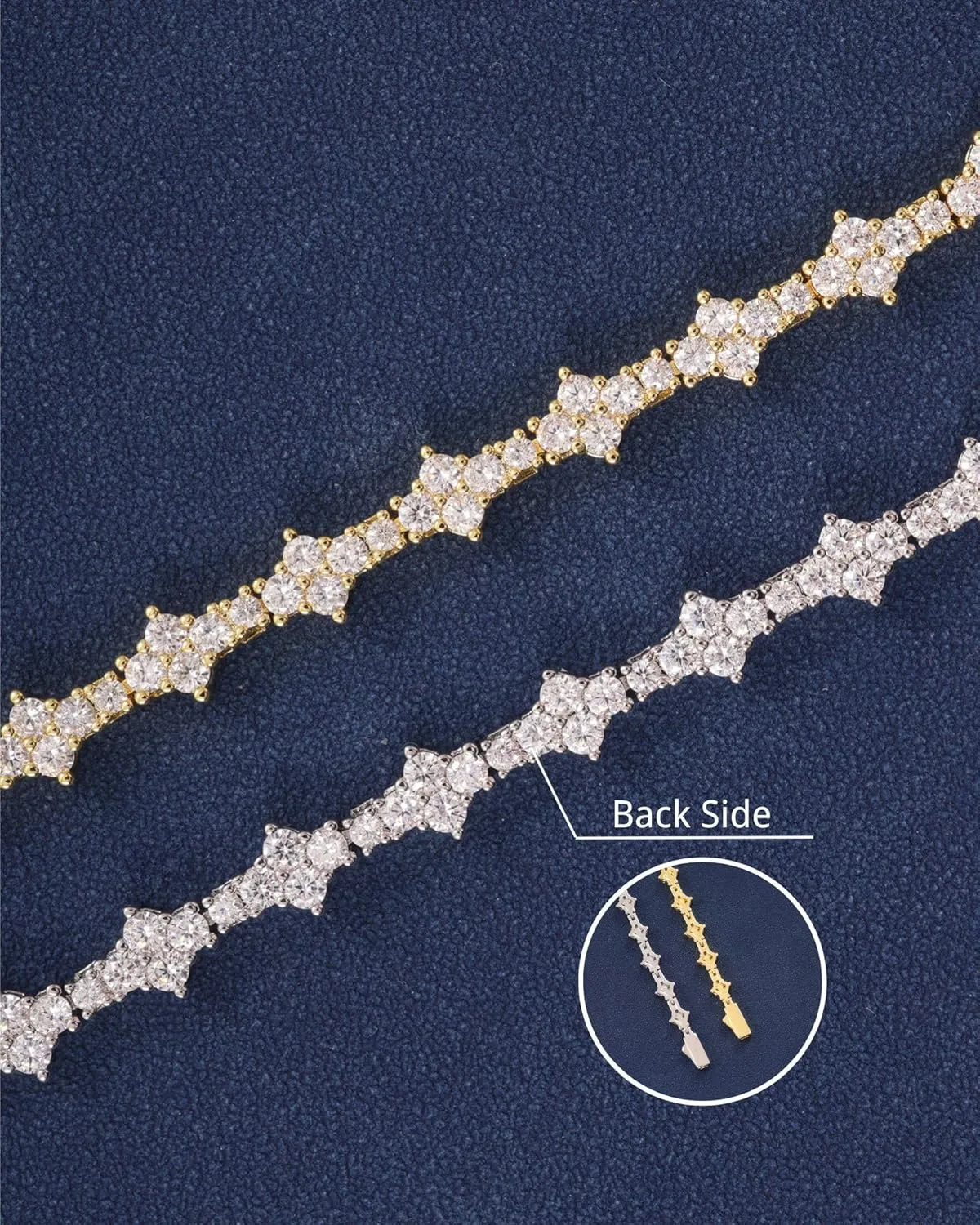Lulu Mel 3mm Honeycomb Hip Hop 14K Gold Plated Necklace for Men Women, 16-20 Inches Prong Setting 5A Cubic Zirconia Diamond Classic Tennis Choker Necklace for Rapper with Gift Box
