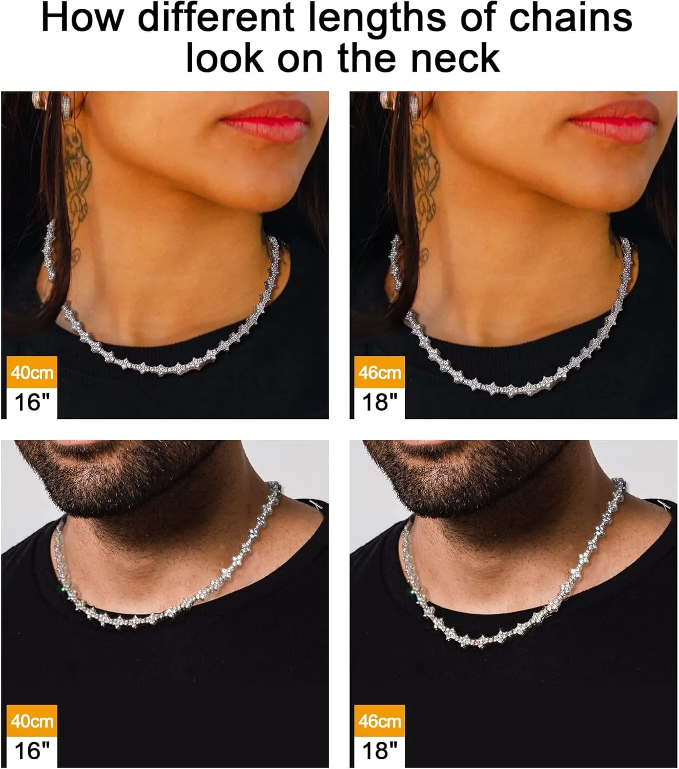 Lulu Mel 3mm Honeycomb Hip Hop 14K Gold Plated Necklace for Men Women, 16-20 Inches Prong Setting 5A Cubic Zirconia Diamond Classic Tennis Choker Necklace for Rapper with Gift Box