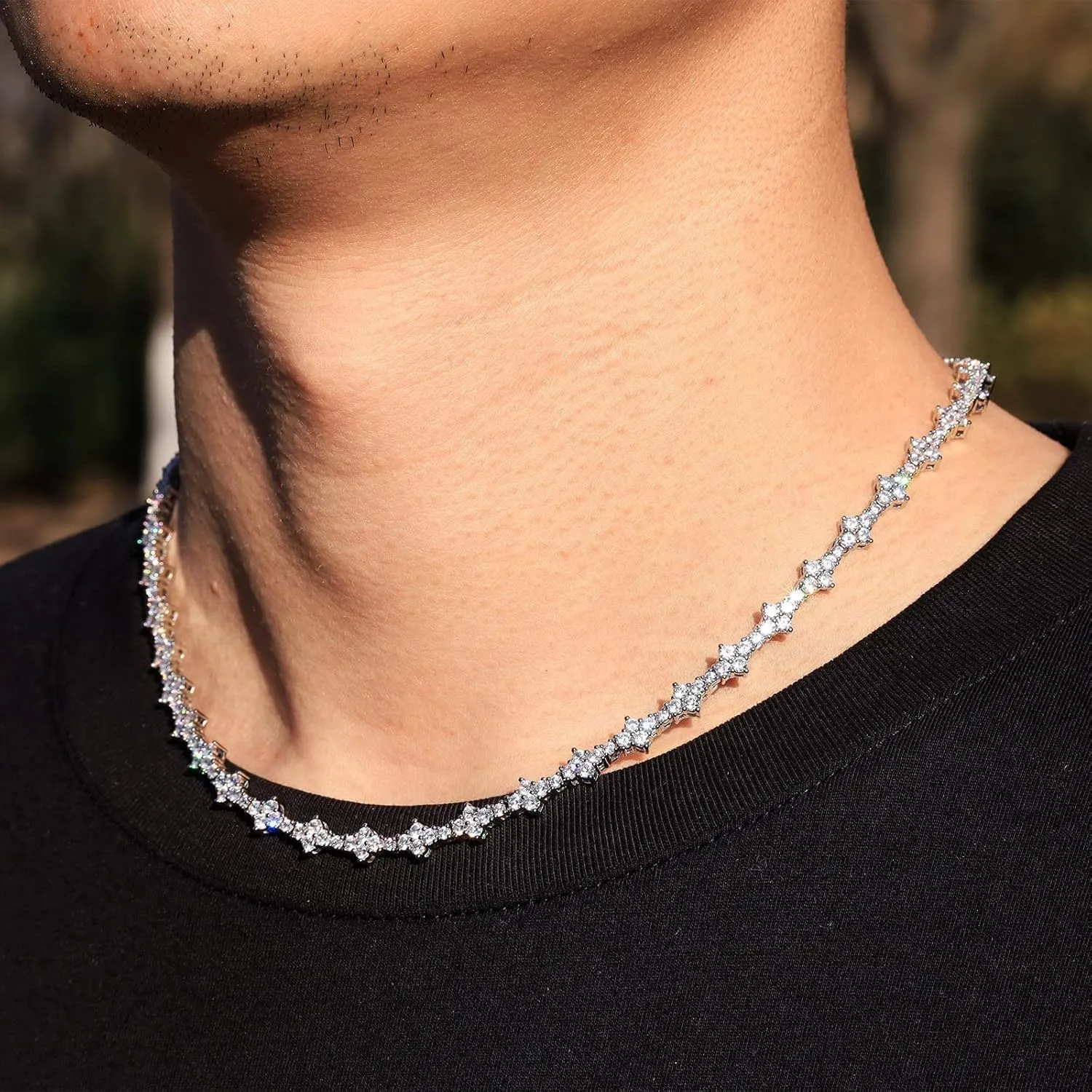 Lulu Mel 3mm Honeycomb Hip Hop 14K Gold Plated Necklace for Men Women, 16-20 Inches Prong Setting 5A Cubic Zirconia Diamond Classic Tennis Choker Necklace for Rapper with Gift Box