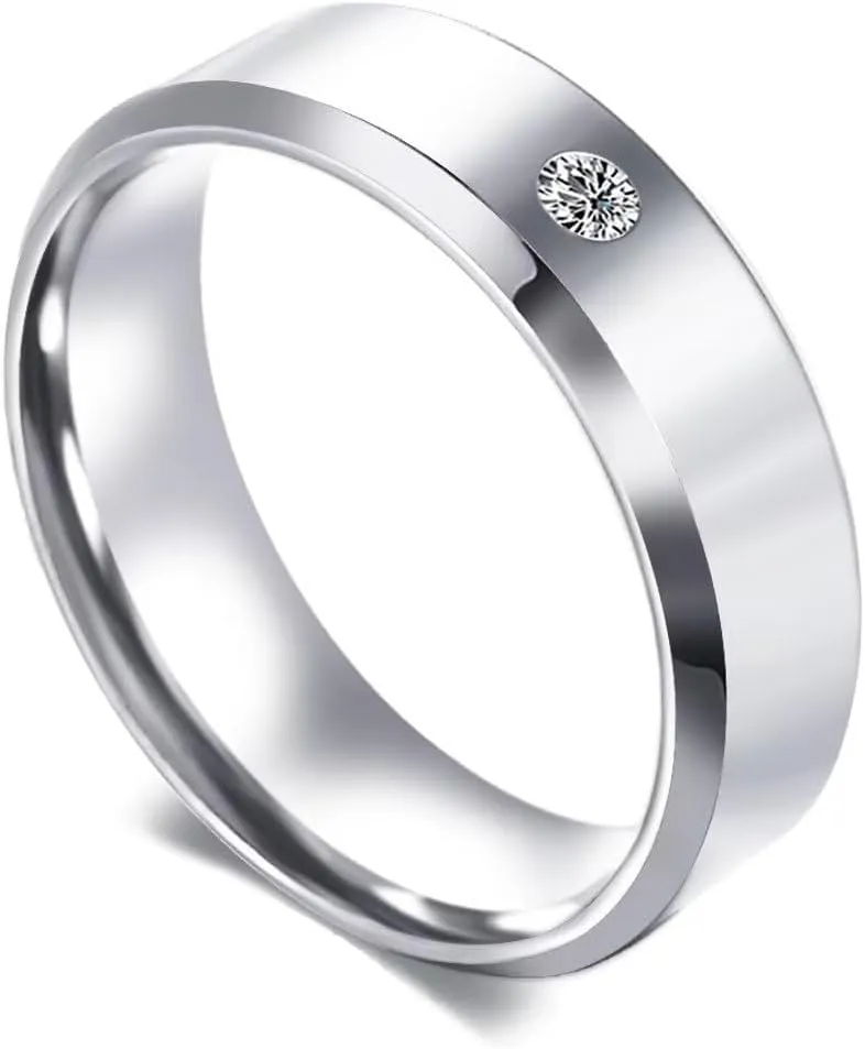 LWJYX His Hers Couples Rings Women's Crown White Gold Filled Round CZ Wedding Engagement Ring & Men's Stainless Steel Wedding Band