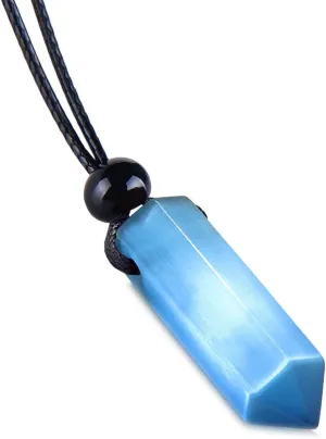 Magic Human Crystal Necklaces - Cool Crystal Point Pendants - Good Vibes Jewelry - Cute Simulated Cats Eye Wands - Spiritual Protection Pendulum Amulets - Good Luck Energy Talismans