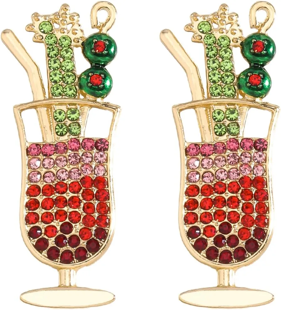 Martini Glass Dangle Earrings for Women, Alloy Rhinestone Cocktail Party Jewelry, Sparkling Statement Drink Earrings for Bachelorette Christmas Birthday Novelty Accessories