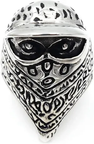 Masked men Skull Ring with Scarf and Hat Gothic 316 Stainless Steel Rings Iced Out Jewelry Punk Ring Cocktail Party Ring Vintage Gothic Devil Demon Skull Style