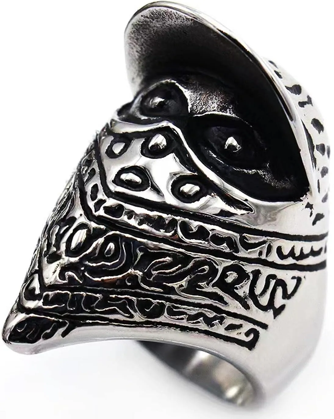 Masked men Skull Ring with Scarf and Hat Gothic 316 Stainless Steel Rings Iced Out Jewelry Punk Ring Cocktail Party Ring Vintage Gothic Devil Demon Skull Style