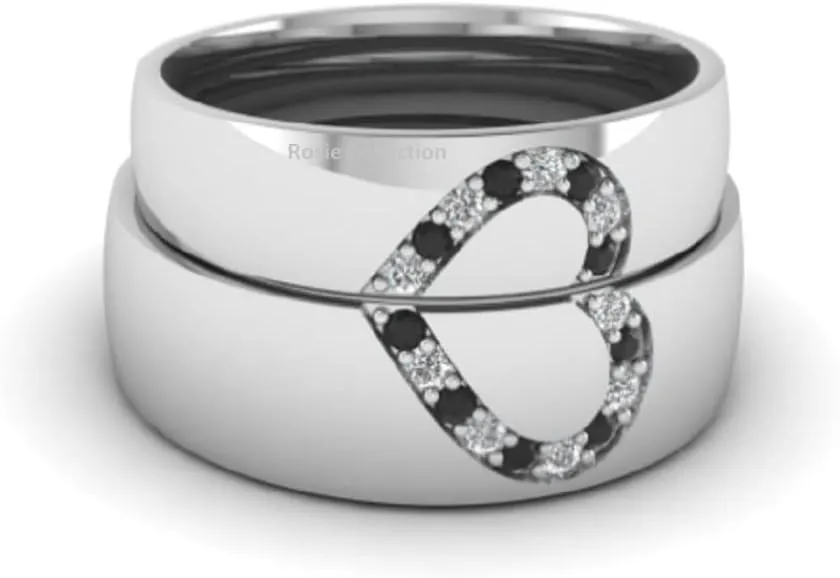 Matching Heart Promise Rings for Couples Engagement Wedding Ring Band Sets for Him and Her 925 Sterling Silver High Gift for Valentine's Day Women's Size 4 & Men's Size 8
