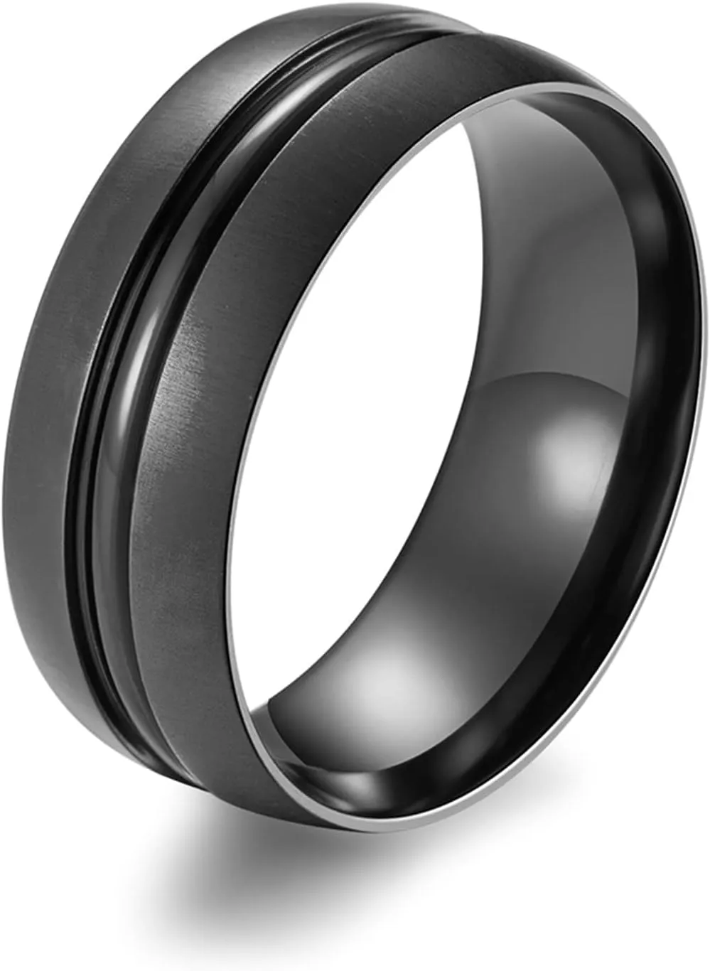 Matching Promise Rings for Couples Black, Stainless Steel 8MM Matted Finished Men and Women Engagement Rings
