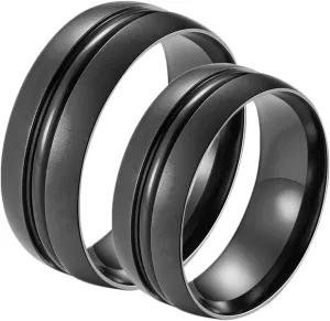 Matching Promise Rings for Couples Black, Stainless Steel 8MM Matted Finished Men and Women Engagement Rings