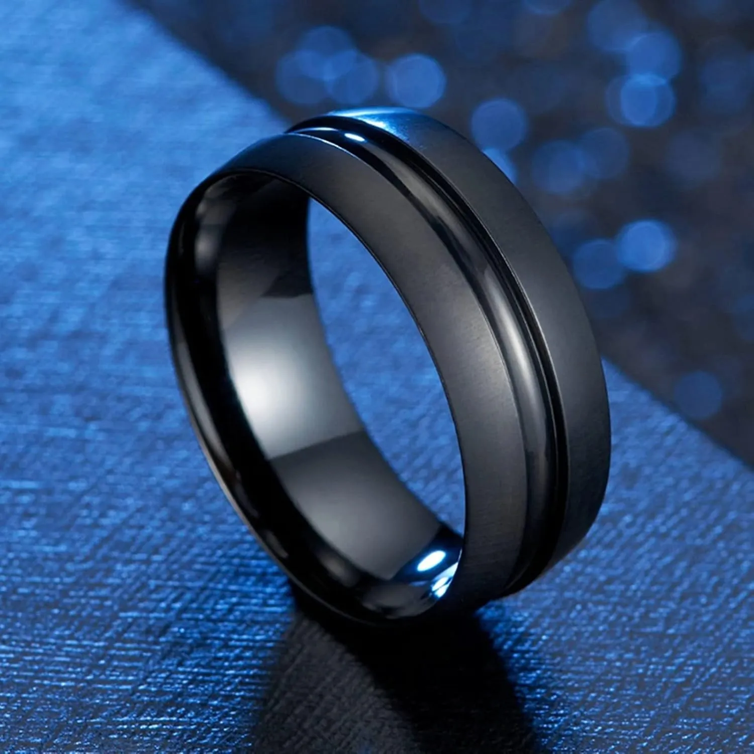 Matching Promise Rings for Couples Black, Stainless Steel 8MM Matted Finished Men and Women Engagement Rings