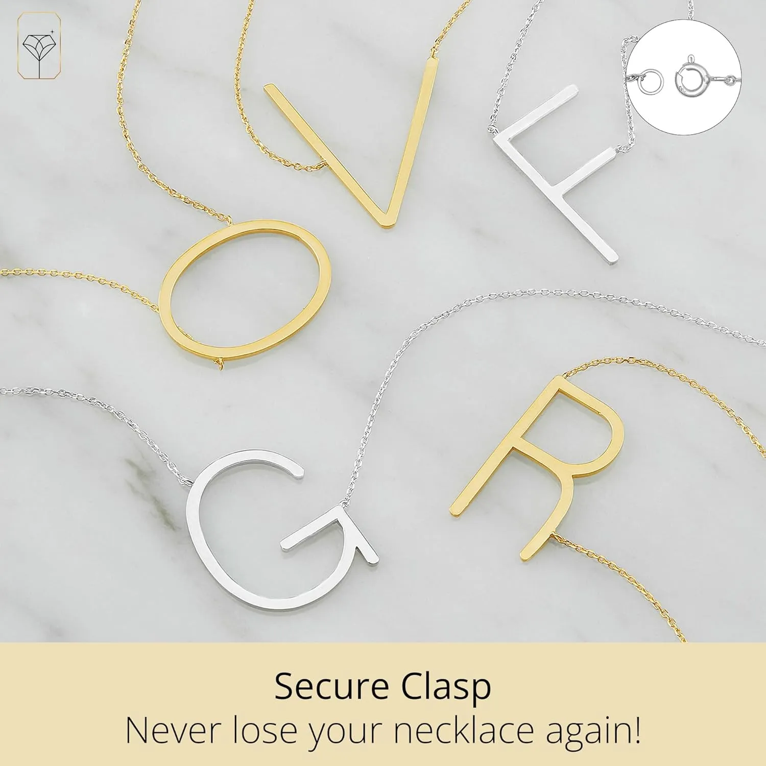 MAX   STONE Block 10k Yellow or White Gold Letter Necklace for Women | Personalized Gold Initial Necklace for Women | Real Gold Necklace with Initial Letter on an 16-18 inch Cable Chain