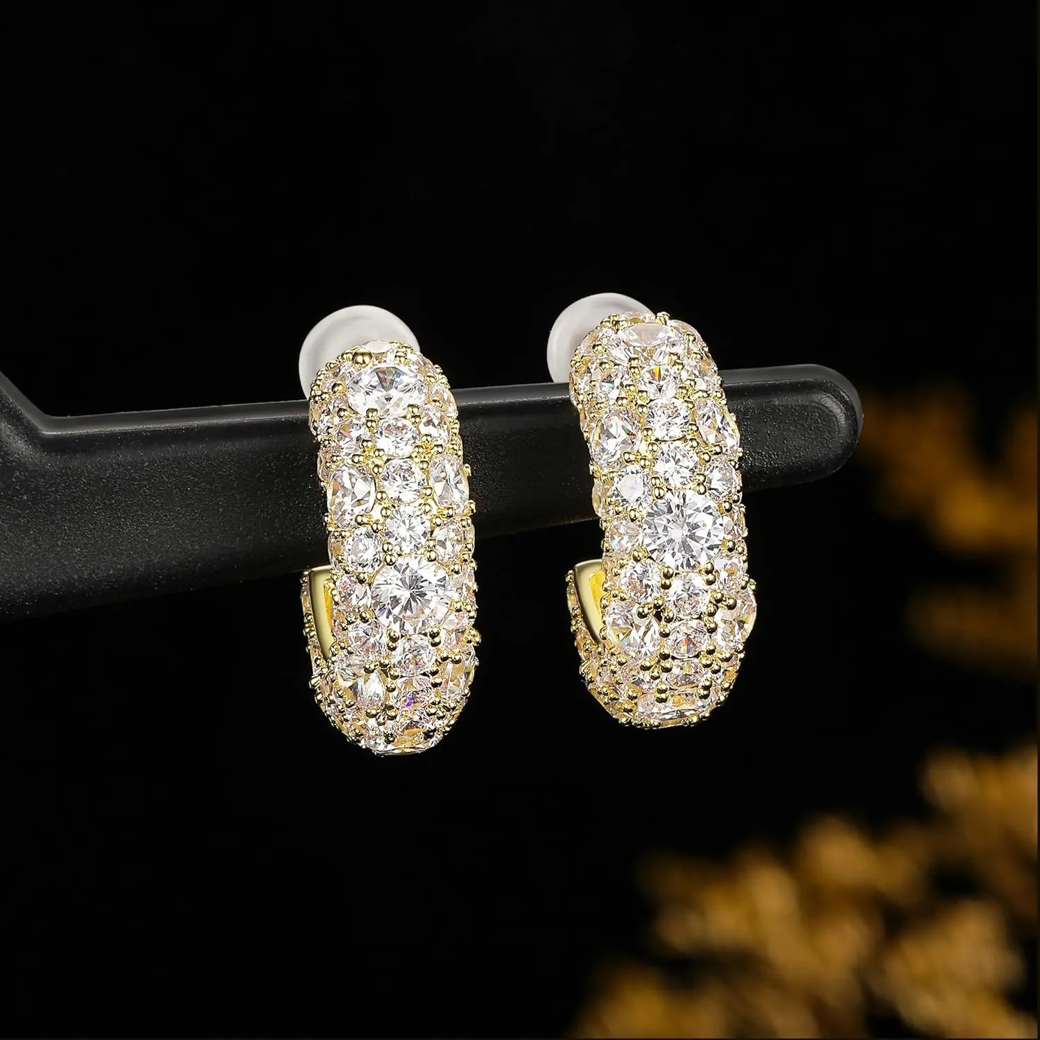 MDFUN Sparkling Cubic Zirconia Earrings for Women Stud Earrings Teardrop C-shape Iced Out Hypoallergenic 18K White Gold/Yellow Gold Plated Earrings