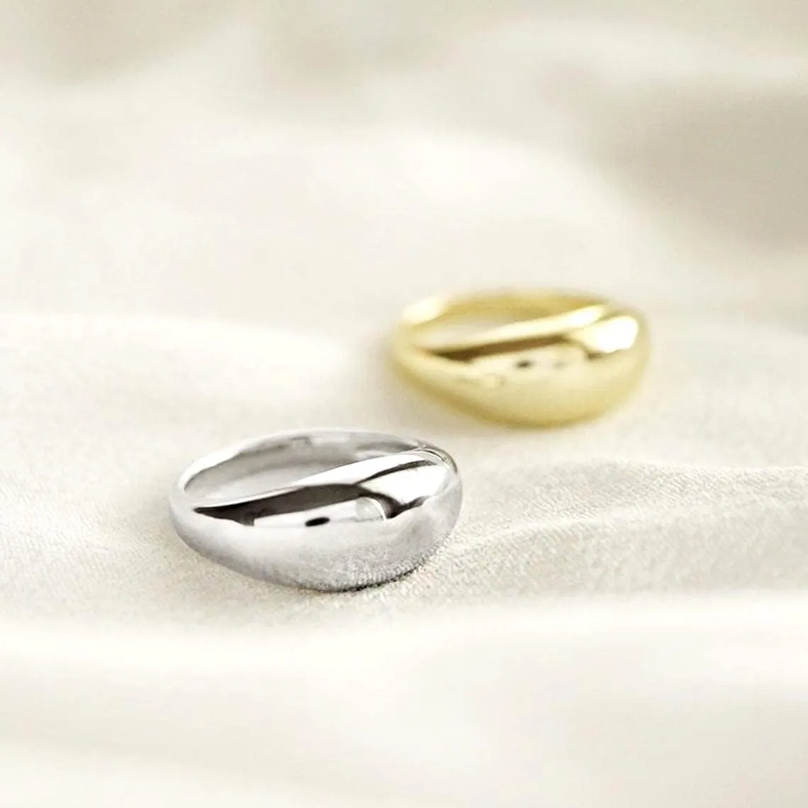 Me&Hz Chunky Rings for Women, 18K Gold Plated Simple Dome Statement Ring, Stackable Thick Band, Silver Gold Plated Minimalist Signet Ring, Size 5 to 10