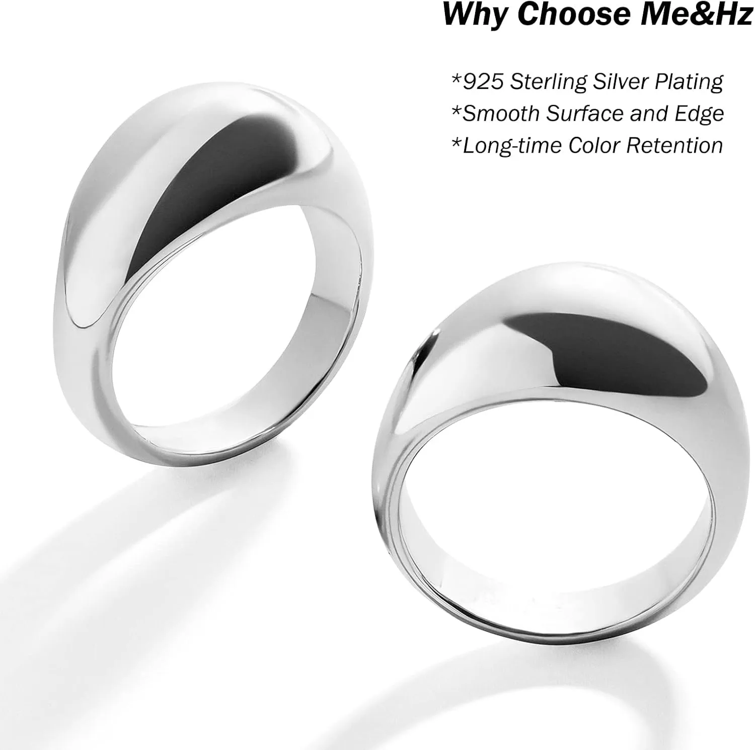 Me&Hz Chunky Rings for Women, 18K Gold Plated Simple Dome Statement Ring, Stackable Thick Band, Silver Gold Plated Minimalist Signet Ring, Size 5 to 10