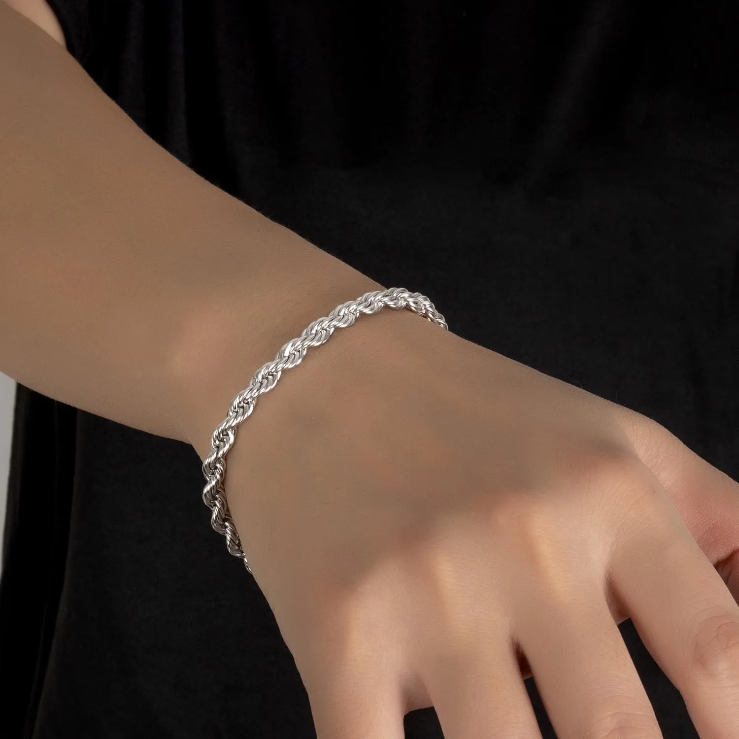 Men Diamond Cut 925 Sterling Silver 5mm Twist Rope Chain Bracelets Women Bangle Clasp Rope Box Chain 6.3" 6.7" 7" 7.5" 8" 8.5" 9" 24k Real Gold Plated Cuff Jewelry Gifts