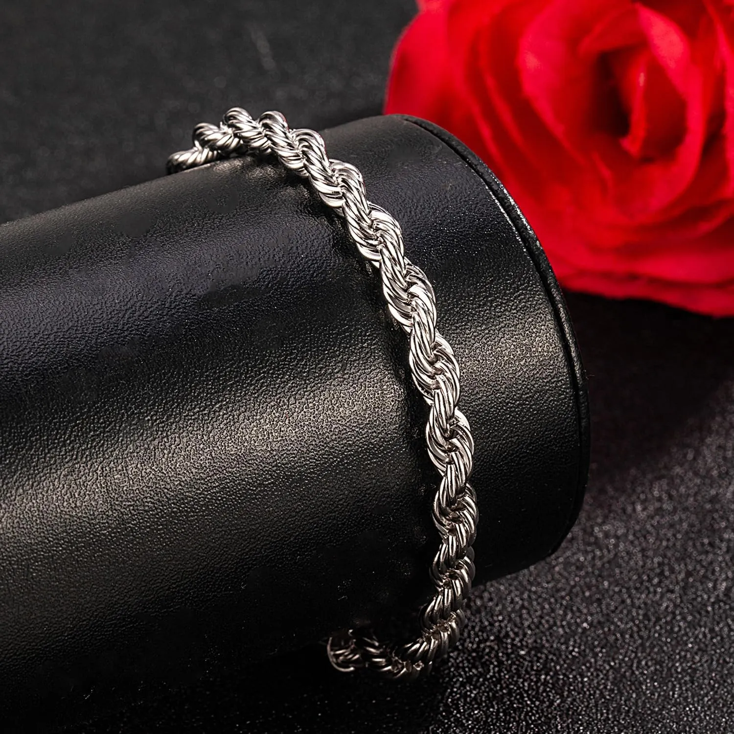 Men Diamond Cut 925 Sterling Silver 5mm Twist Rope Chain Bracelets Women Bangle Clasp Rope Box Chain 6.3" 6.7" 7" 7.5" 8" 8.5" 9" 24k Real Gold Plated Cuff Jewelry Gifts