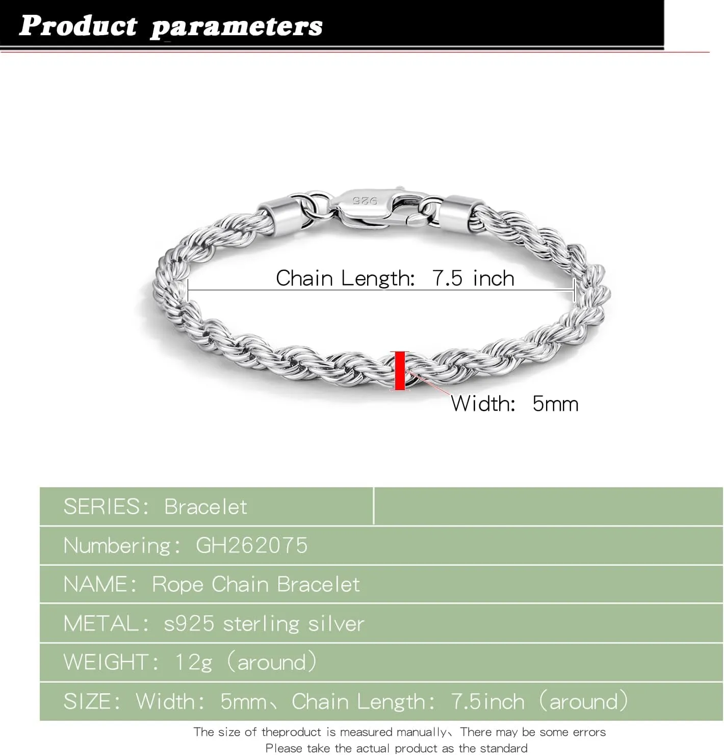 Men Diamond Cut 925 Sterling Silver 5mm Twist Rope Chain Bracelets Women Bangle Clasp Rope Box Chain 6.3" 6.7" 7" 7.5" 8" 8.5" 9" 24k Real Gold Plated Cuff Jewelry Gifts
