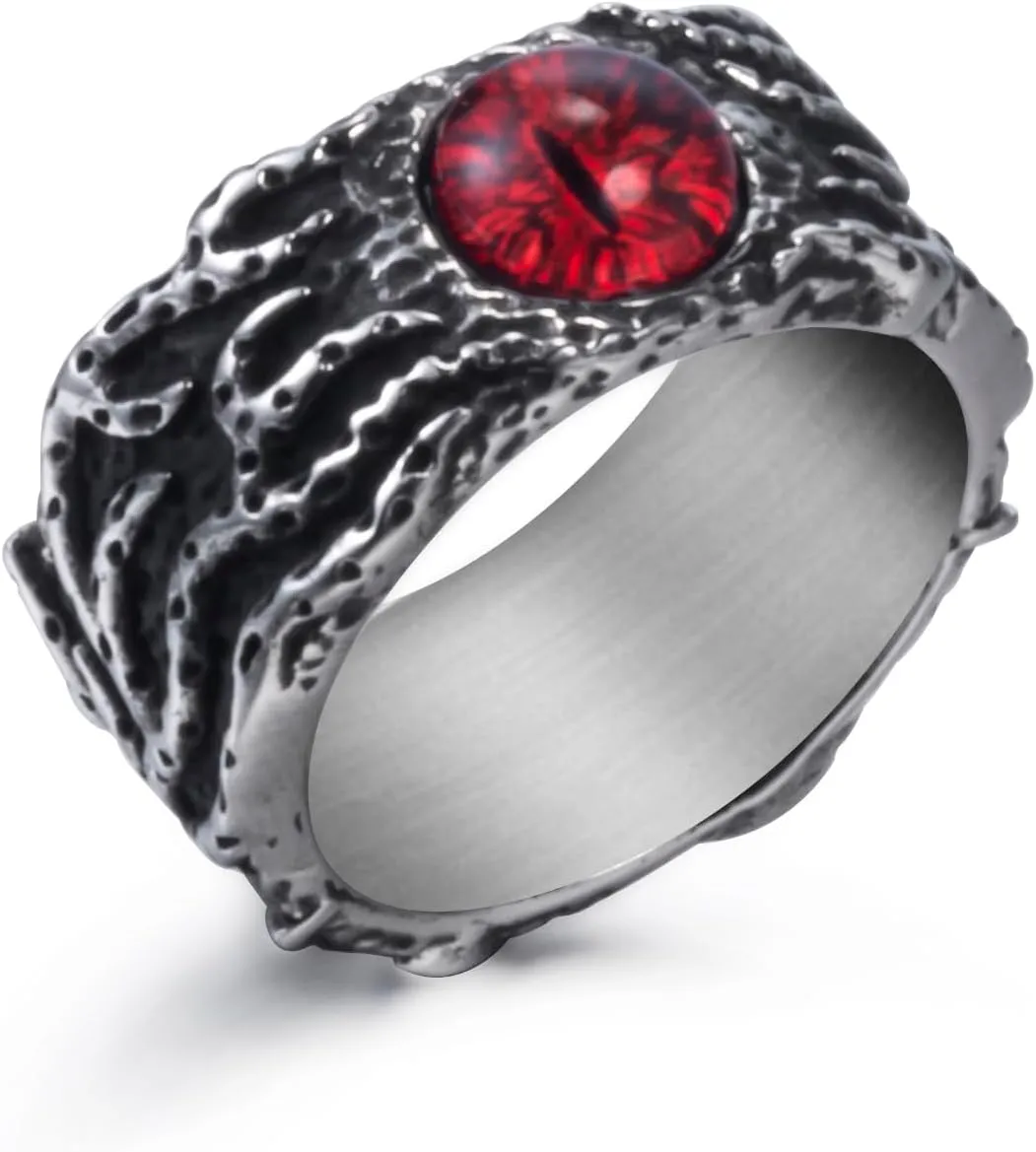 Men Stainless Steel Rings The Devil Dragon eye/Eyes of Hell Demon Red/Blue/Purple/Green Biker Vintage Ring Size 8-15