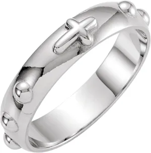 Men's & Women's 14k White Gold 5mm Cross & Rosary Band Ring with Jewelry Gift Box - Ideal for Weddings, Anniversaries, Baptisms, Christenings & Special Occasions