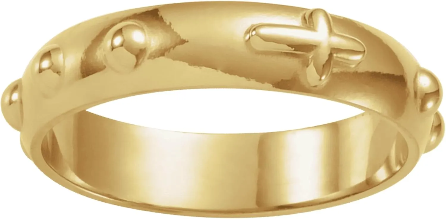 Men's & Women's 14k Yellow Gold 5mm Cross & Rosary Band Ring with Gift Box - Ideal for Religious Ceremonies, Birthdays, Holidays, Milestone Events